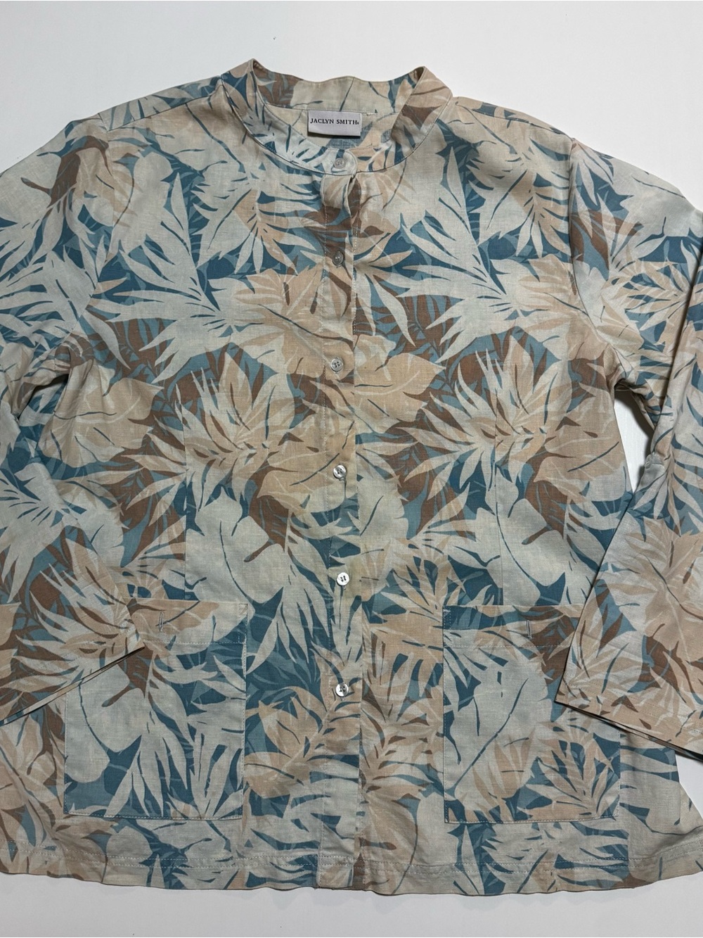 Jaclyn Smith Women’s Linen Blend Tropical Floral Collared Button-Up Blouse XL